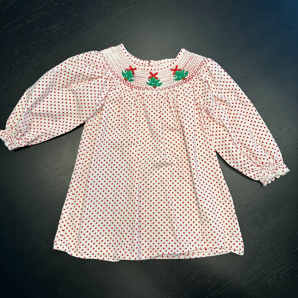 Toddler 18-24 months Christmas Tree Smocked Dress with Bloomers